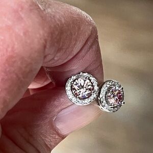 Moissanite Elegant Silver and Pink Stud‎ Earrings AND 2 6.5mm stones with GRA